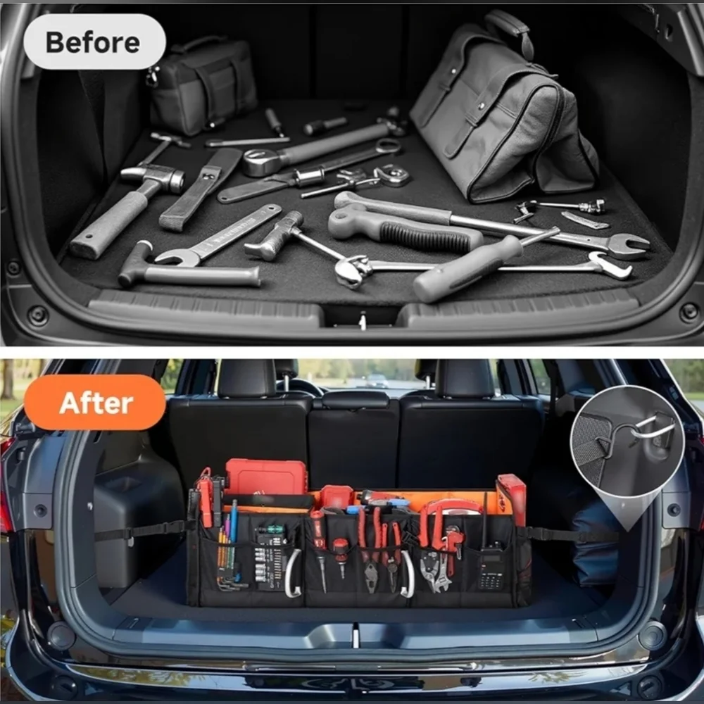 New 3 Compartment Collapsible Trunk Organizer with Removable Cooler For Car SUV